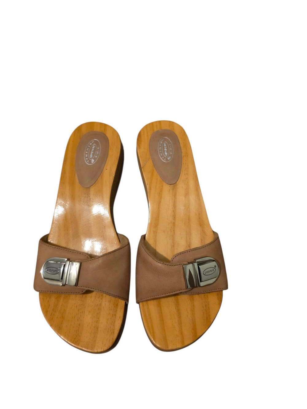 Dr. Scholl's Women's Taupe Slide Sandals with Silver Buckle - 9 ( Flawed)